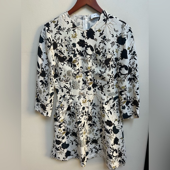 A.L.C. Monochrome Floral Dress with Gold Highlights - Picture 3 of 11